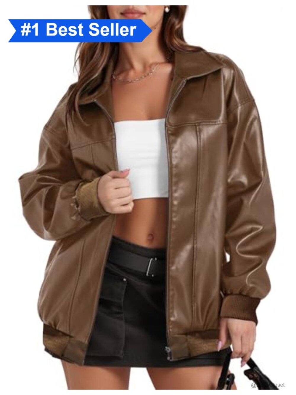 Faux Leather Oversized Bomber Moto Jacket Fall Winter Coat